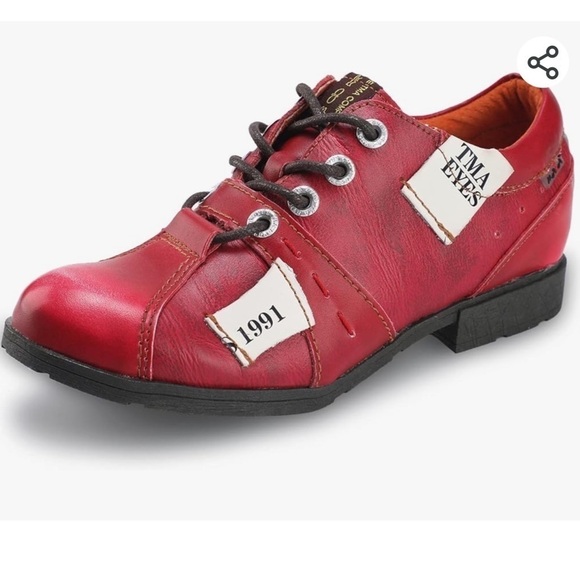 NIB TMA Eyes Womens Lace Up Leather Sneaker Loafer Red size 7.5 - Picture 7 of 7